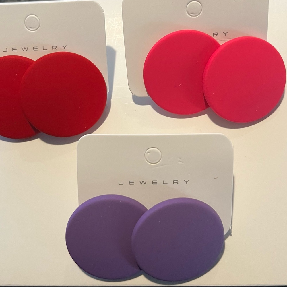 3pack Round Fashion Earrings- New Red Purple and Pink